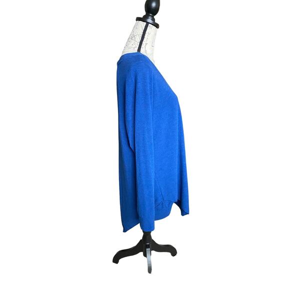 Soft Surroundings Petite Blue Madison Asymmetrical Hem Cape Knit Sweater Top PXL - Picture 2 of 8